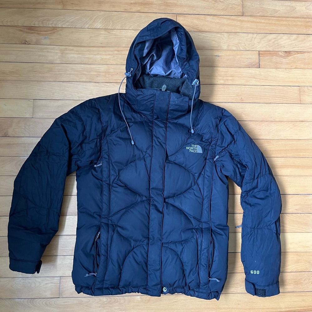 The North Face Womens 600 Fill Down Puffer Jacket Black Hooded Ripstop Medium
